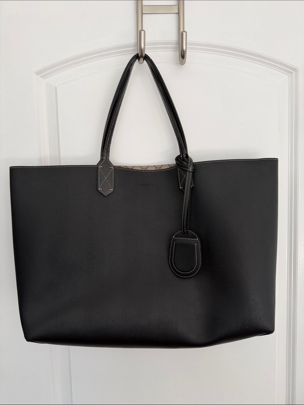 Gucci Black Smooth Leather Tote with Luggage Tag